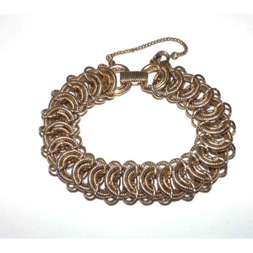 Vintage Goldette Bracelet Linked Chain Gold Tone Chunky Signed